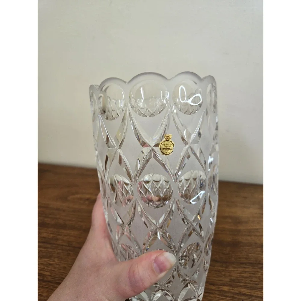 Vintage West Germany Crystal Vase 24% Lead Bavaria Scalloped Diamond Cut Clear